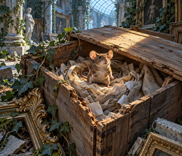 Small Mouse Resting in Wooden Crate