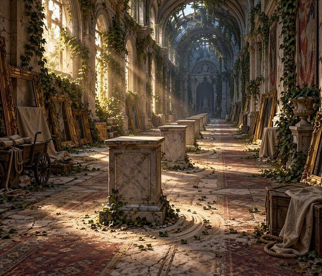Sunlight Streams Through Ancient Cathedral Hall