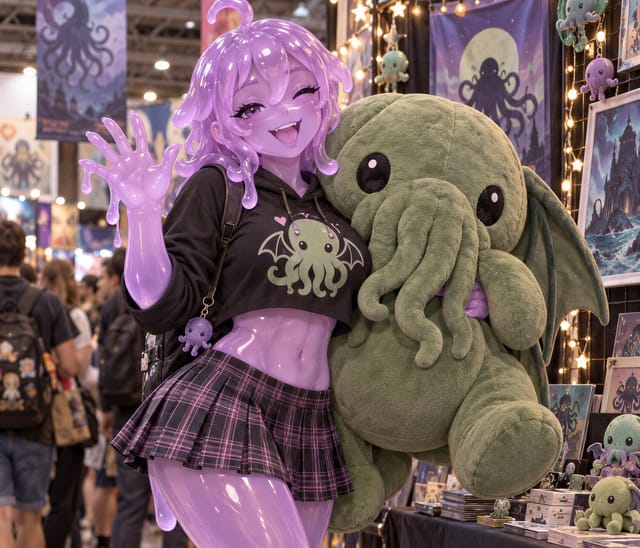 Slime girl with cthulhu plush in costume