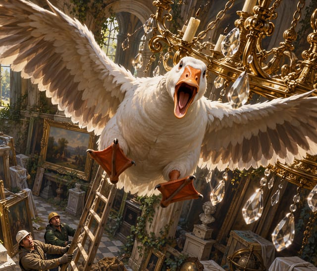 Flying Goose in Ornate Golden Mansion