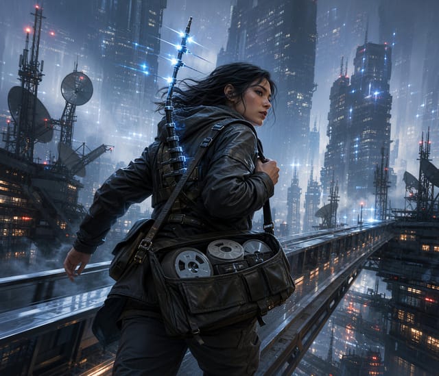 Cyberpunk Explorer in Neon Cityscape