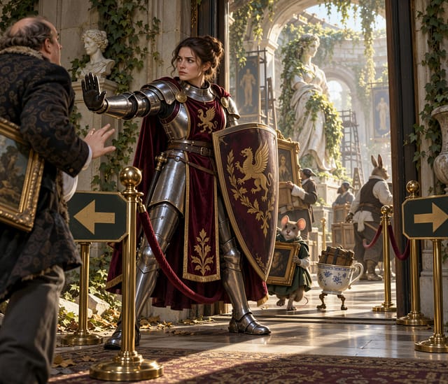 Knight in Silver Armor with Golden Crest