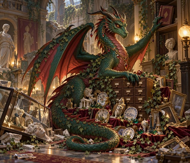 Green Dragon Guarding Treasure in Palace