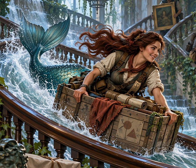 Mermaid Rising from Ornate Staircase