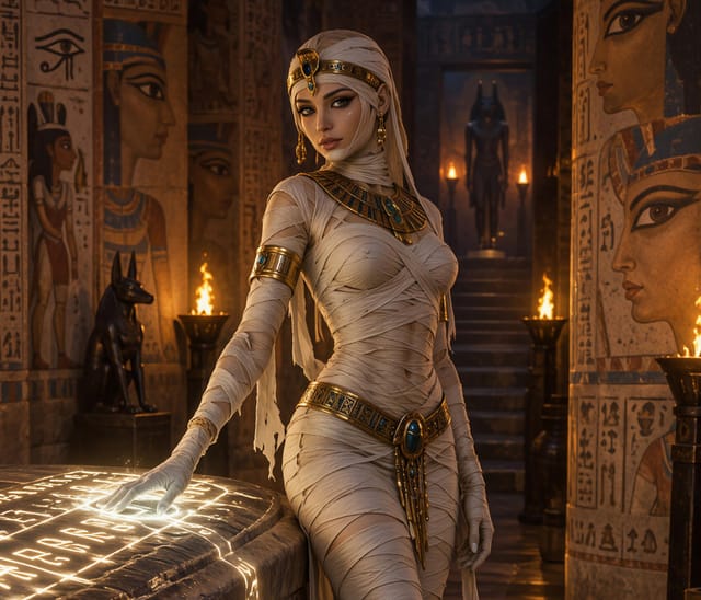 Spellbound Queen in Golden Egyptian Attire