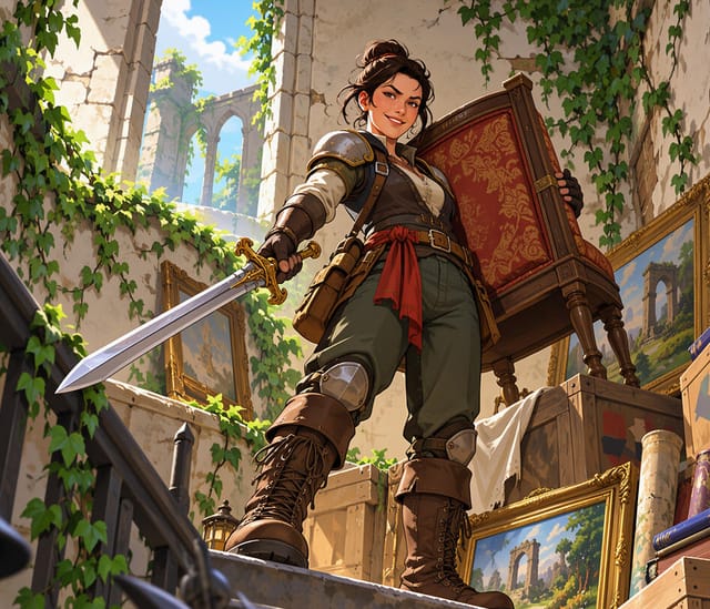 Warrior in Library Holding Ornate Book