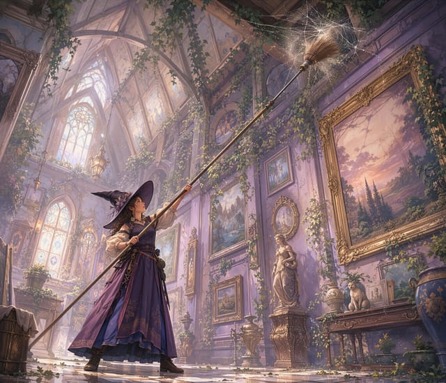 Sorceress Casting Magic in Lavish Hall