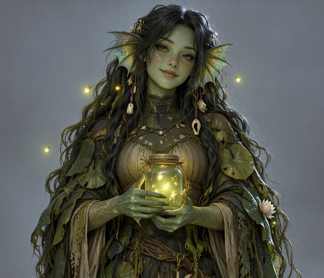 Forest Spirit in Flowing Green Gown