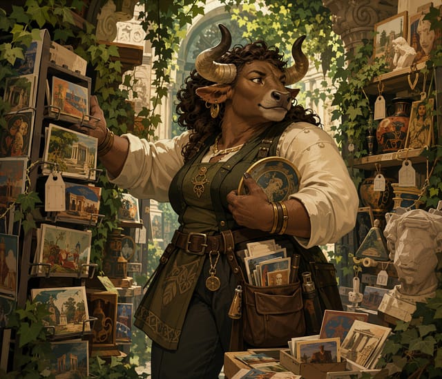 Minotaur Merchant in Antique Shop