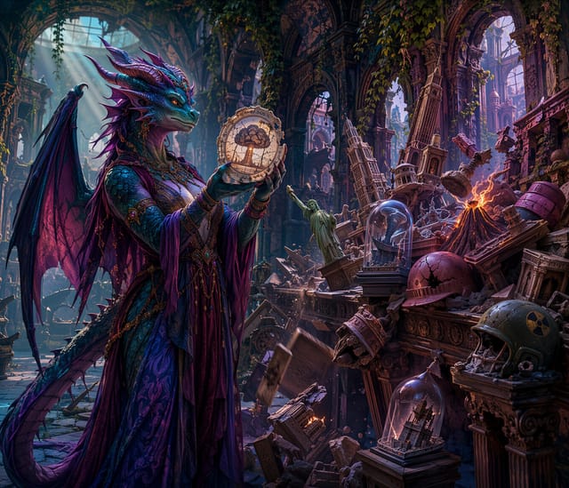 Dragoness in Royal Gown Holding Golden Locket