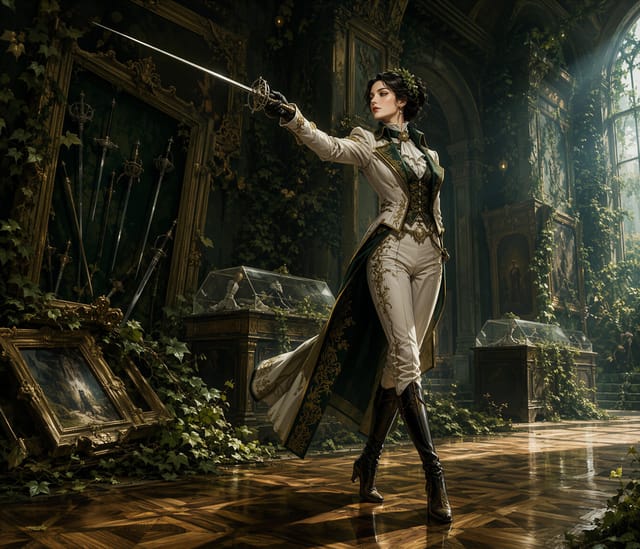 Noblewoman in Green Vest Holding Rapier