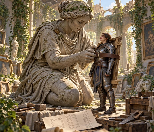 Stone Colossus Guarding Knight in Ruins