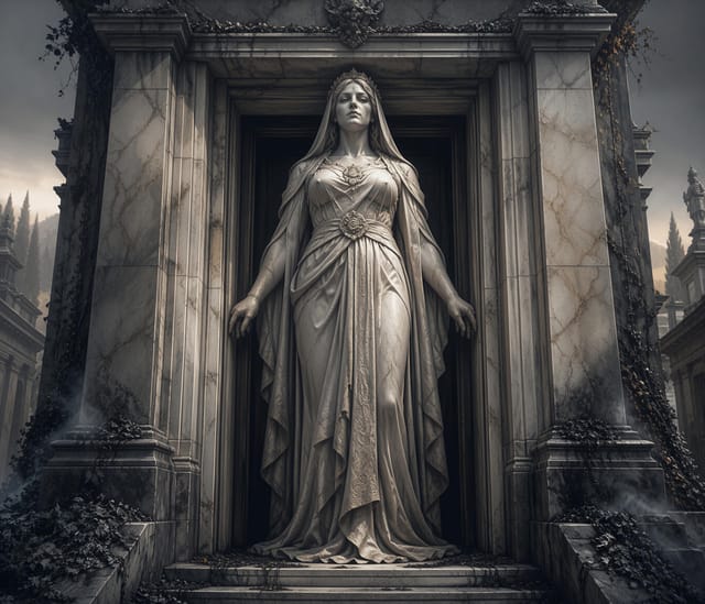 Marble Queen Standing in Ancient Portal