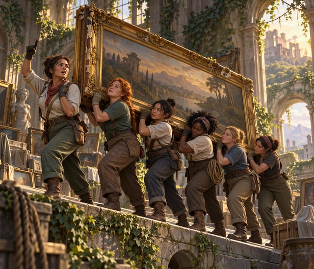 Workers Carrying Large Ornate Painting