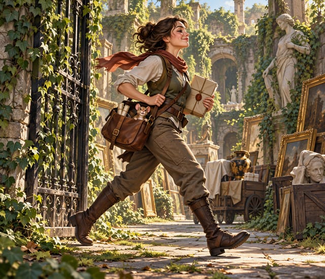 Adventurer in Ivy Covered Courtyard