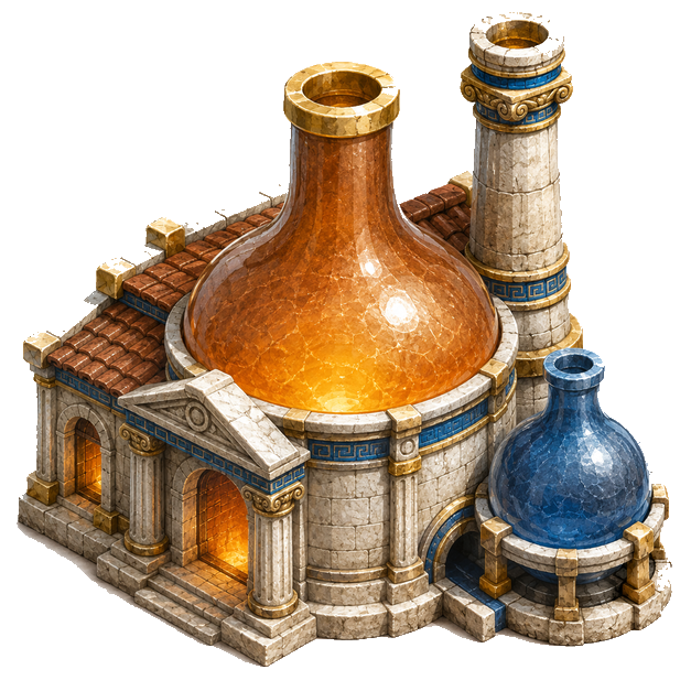 Glassworks, Ancient Greek theme